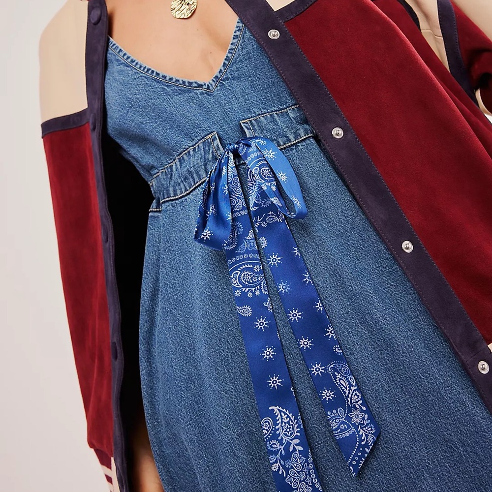 Free People Blue Denim Maxi Dress with Bandana Tie - Picture 3 of 9